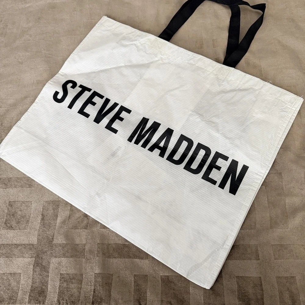 Steve‎ Madden Tote Bag Womens XL White Logo Reusable Recycled Shopper Carryall